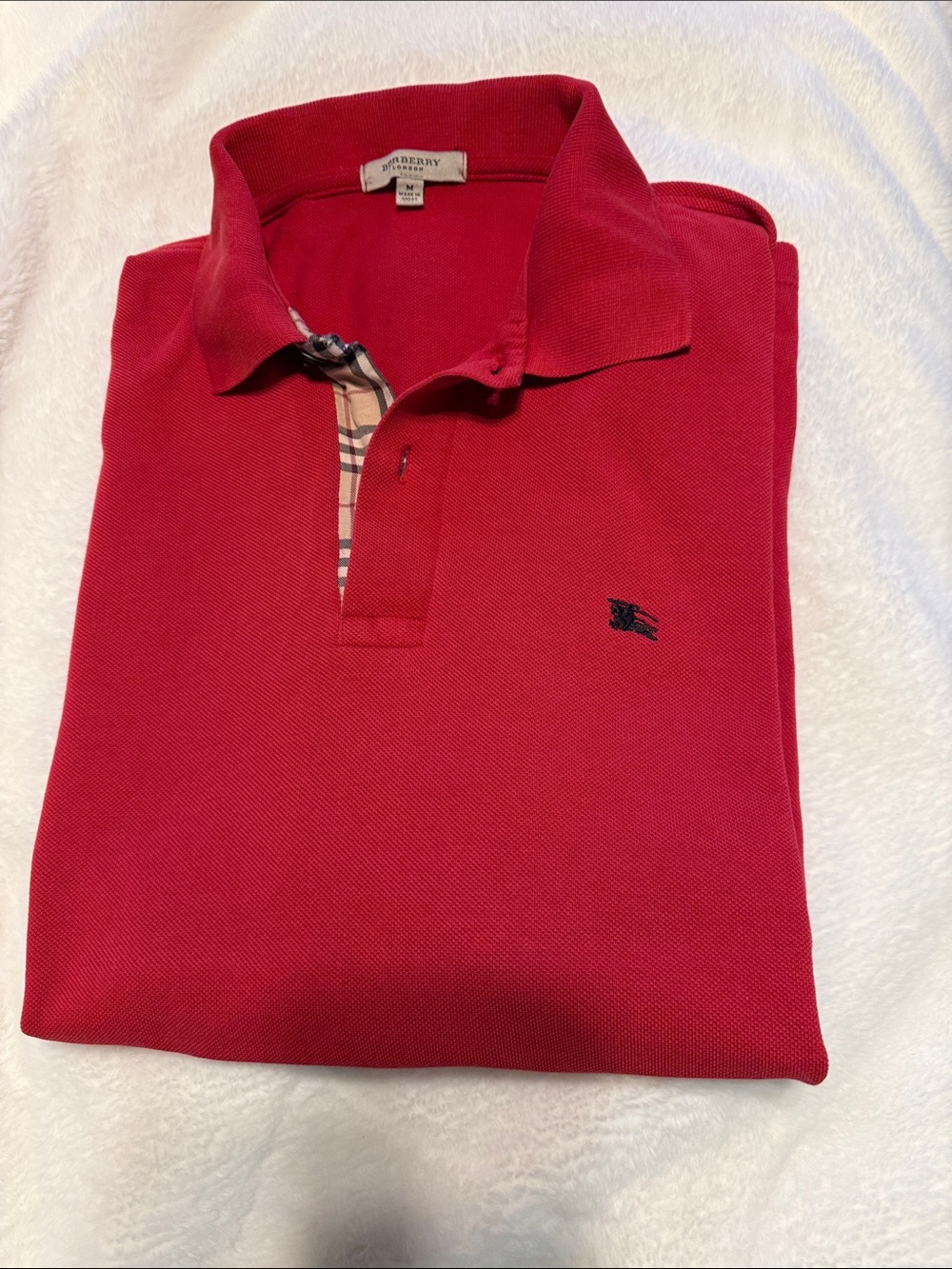 Burberry Red Polo with Signature Check Placket